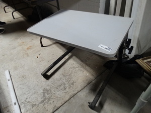 lot 7894 image: Adjustable overbed table on wheels- New