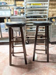 lot 5771 image: (2) Round Faux Leather Bar Stools