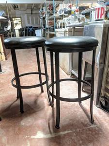 lot 5778 image: (2) Round Black Faux Leather Bar Stools