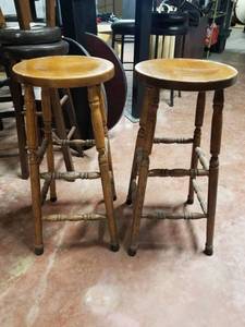 lot 5809 image: (2) Wood Bar Stools