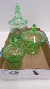 lot 5154 image: Uranium Glass Covered Candy Dishes