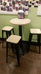 lot 40 image: Wooden Top High Table with Four Stools