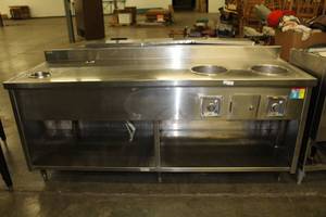 lot 4339 image: Stainless Steel Table with 2 built in Soup Warmers