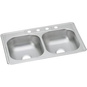 lot 2210 image: Elkay Dayton 33 Double Basin Drop In Stainless Steel Kitchen Sink