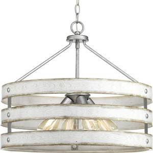 lot 2224 image: Progress Lighting Gulliver 4 Light 22 Wide Drum Chandelier (Galvanized Finish)