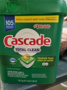 lot 15013 image: Cascade Total Clean ActionPacs, Dishwasher Detergent, Fresh Scent, 105 count