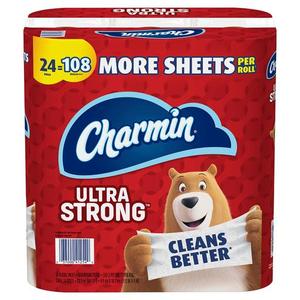lot 15059 image: Charmin Ultra Strong Toilet Paper 24 Mega Plus Roll, Bath Tissue, 330 Sheets Per Roll