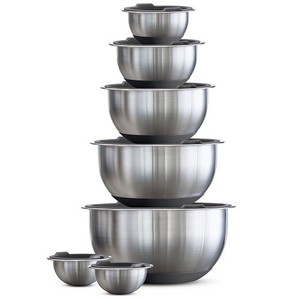 lot 15073 image: 14 Pc Stainless Steel Mixing Bowl Set Gray Lids Kitchen Prep Tramontina