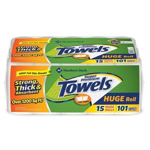 lot 15074 image: Members Mark Premium Paper Towel, Huge Rolls (15 Rolls, 101 Sheets)