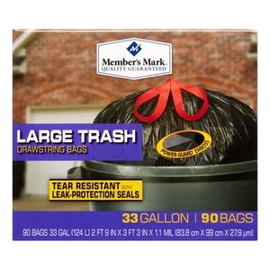 lot 15080 image: Members Mark Power-Guard Drawstring Bags - 33 gal. - 90 ct.