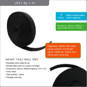 lot 17380 image: QualGear VR1-B-1-P Velcro Cable Ties, 34-Inch, x 15-Feet, Black, 1 RollPoly Bag