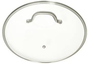 lot 17396 image: Glass Frying Pan Lid, 12 Inch Tempered Glass Cookware Lid With Vent  Stainless Steel Handle and Rim  Oven Safe and Dishwasher Safe  Perfect for Warming, Steaming, Simmering, and Braising.