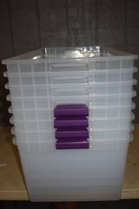 lot 77 image: 8 Sterlite Clearview Latch Totes with NO Lids 110 Quart