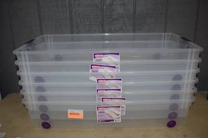 lot 79 image: 6 Sterlite Clearview Latch Wheeled Underbed Totes with NO Lids 60 Quarts