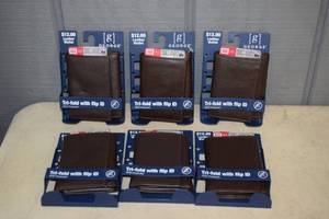 lot 484 image: 6 George Leather Trifold Wallets Brown