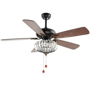 lot 2955 image: LuxureFan Crystal Industrial Lighted Ceiling Fan with 5 Premium Wood Blades - Fan Pulls, Remote Control, 3 Speed