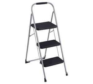 lot 2973 image: Cosco 11-408PBL1E Three Step Big Step Folding Step Stool with Rubber Hand Grip