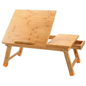 lot 3016 image: Laptop Desk Nnewvante Table Adjustable 100% Bamboo Foldable Breakfast Serving Bed Tray w Tilting Top Drawer