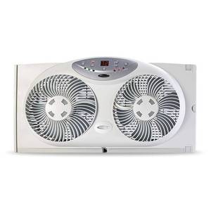 lot 3053 image: Bionaire Window Fan with Twin 8.5-Inch Reversible Airflow Blades and Remote Control, White