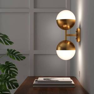lot 3052 image: Glass Globe Double Sconce Wall Light Brass - Project 62