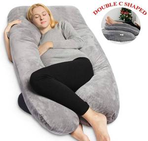 lot 3146 image: QUEEN ROSE Pregnancy Pillow -Maternity Body Pillow U Shaped with Velvet Cover,Bend to Double C Shaped Pillow,Gray