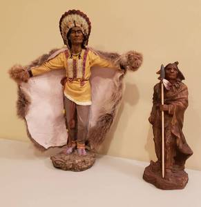 lot 4163 image: Lot of 2 Native American Indians Figurines - made out of Resin The Tall one - 17 in. tall