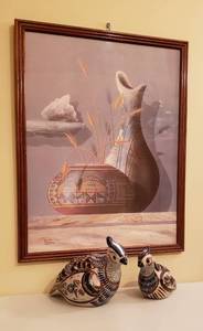 lot 4166 image: Lot of Native American Decor - Print and 2 Ceramic Birds