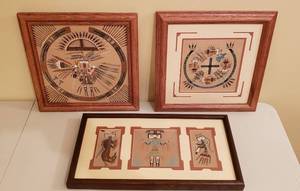 lot 4168 image: Lot of 3 Native American Indian Navajo Sand Paintings by Various Artist
