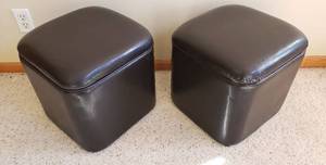 lot 4175 image: Pair of Dark Brown Faux Leather Storage Cubes - 14 in. x 14 in. x 15 in.