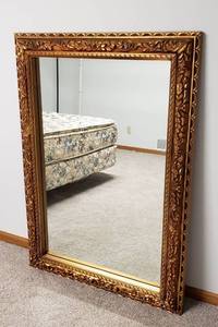lot 4178 image: Large Ornate Gold Framed Mirror - 35 in. x 49 in. - Frame Resin Material
