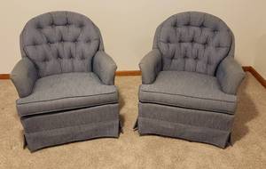 lot 4193 image: Pair of Blue Swivel Rocker Chairs by Best Chairs Inc. - Seat measures 21 in. across