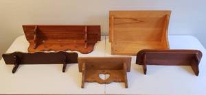 lot 4200 image: Lot of 5 Wood Wall Shelf Units - Various StylesSizes - See Photos