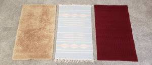 lot 4204 image: Lot of 3 Accent Rugs (20 in. x 34 in.) - 2 Rubber Backed Rugs & 1 Woven Cotton Rug
