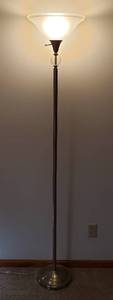 lot 4209 image: Polished Nickel Metal with Glass Top 3-way Floor Lamp (71 in. tall x 13 in. diameter)