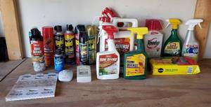 lot 4225 image: Lot of Home Chemicals - Insecticides, Pesticides, Herbicides and Fertilizer Spikes - most are over half full
