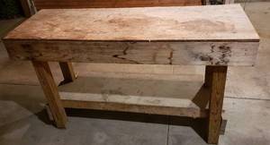 lot 4239 image: Large Wood Work Bench - 72 in. x 26 in. x 41 in. tall - this item has some weight to it