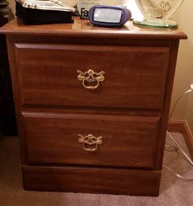 lot 4335 image: 2 Drawer Wooden (particle board) Nightstand - 20 in. x 16 in. x 22 12 in. - contents on top NOT included