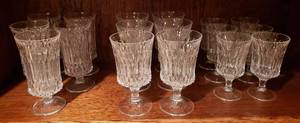 lot 4372 image: Lot of Pressed Glass Goblets - 3 Different Sizes - 6 goblets 5 12 in. tall 6 goblets 6 12 in. tall and 5 goblets 6 58 in. tall