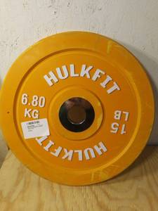 lot 6326 image: HulkFit Color Coded Olympic 2-Inch Rubber Bumper Plate with Steel Hub for Strength Training, Orange