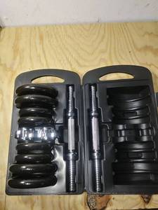 lot 6327 image: AmazonBasics Adjustable Barbell Lifting Dumbells Weight Set with Case - 38 Pounds, Black