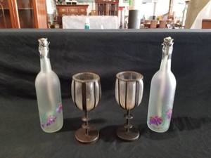 lot 7530 image: Metal  Glass Goblets and Bottles Made into Oil Lamps