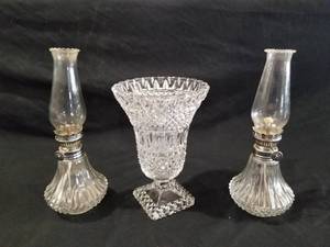 lot 7531 image: Mini Oil Lamps & Cut Glass Vase