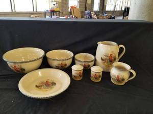 lot 7611 image: Rooster Hand Made Pottery Set of Bowls, Pitchers & S&P