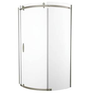 lot 5373 image: 38 in. x 72 in. Frameless Corner Sliding Shower Door in Stainless Steel