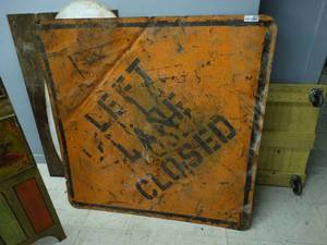 lot 4479 image: Vintage metal Left Lane Closed sign