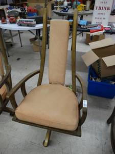 lot 4491 image: Vintage high back padded chair on wheels