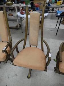 lot 4492 image: Vintage high back padded chair on wheels