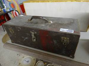 lot 4503 image: Vintage metal Kennedy toolbox full of copper & other plumbing supplies