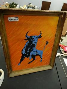 lot 4556 image: Framed hand painted BULL