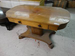 lot 4629 image: AWESOME Vintage Wood oval table w drawer